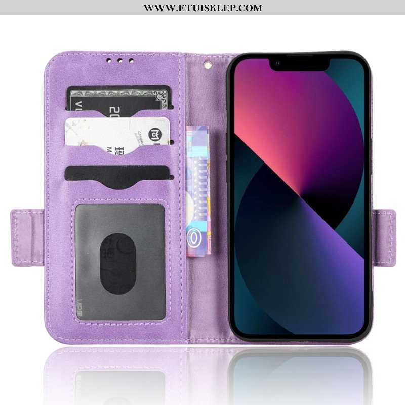 Etui Folio do iPhone 14 Plus Skórzany Futerał Podwójna Klapa I Trójkątny Wzór